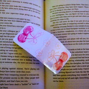Handmade Colorful Magnetic Bookmark, read, book, cherries, flowers, journal